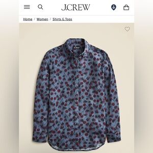 J. Crew Blue Button-Up Blouse with Red Floral Print